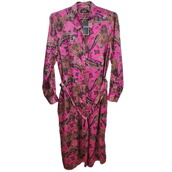 Ralph Lauren pink paisley print satin midi dress size 16 - Picture 5 of 9